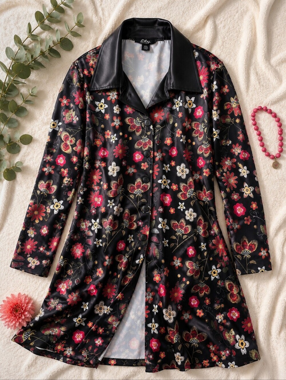 Lily by Firmiana Floral Button Front Duster Jacket 2X